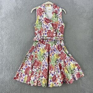 Talbots Dress Womens 6 Petite Floral Sleeveless Collared Belted Summer Casual
